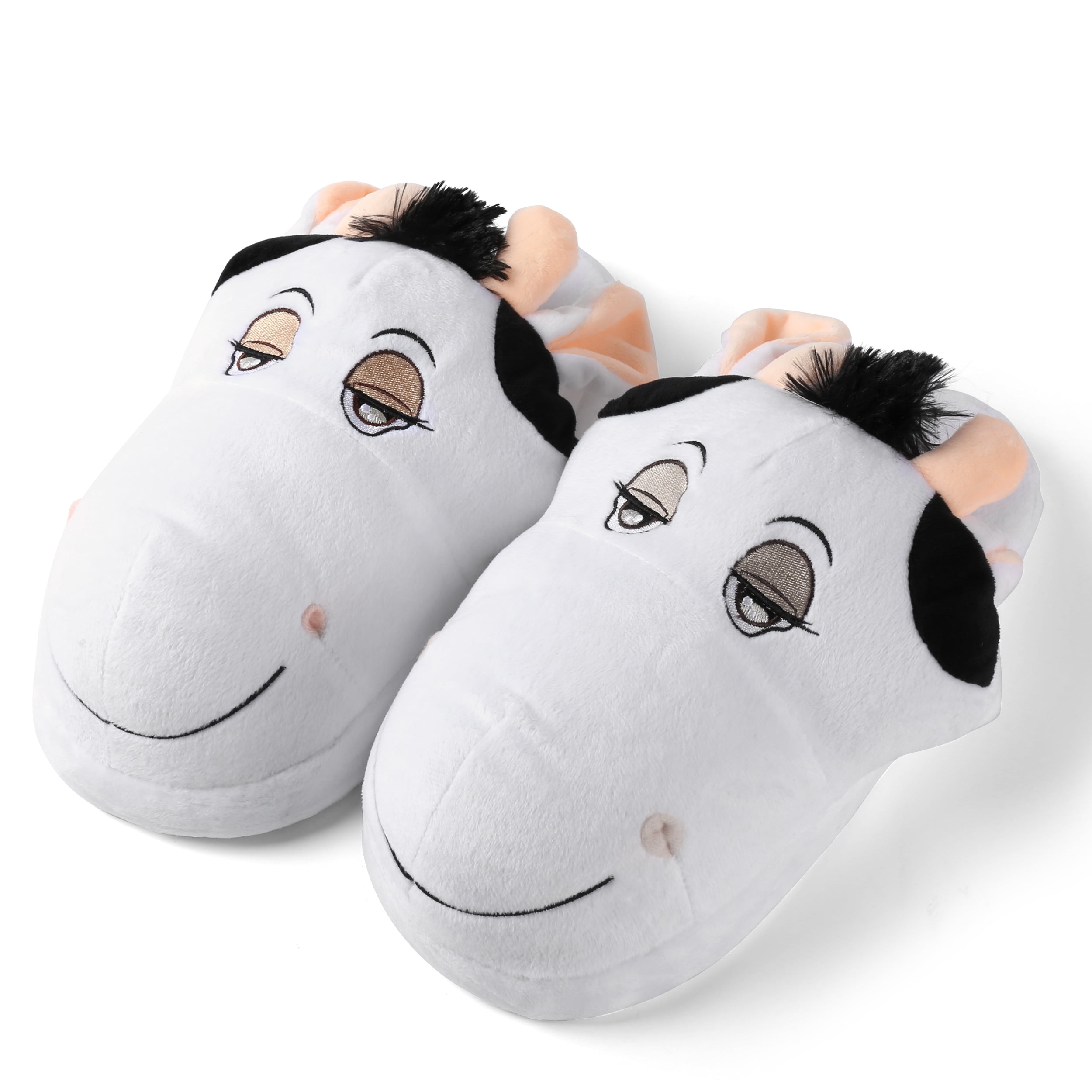 Cute Cow Plush Slippers for Women & Teens – Cozy Fuzzy Indoor House Shoes – Fun Animal Bedroom Slippers – Black & White