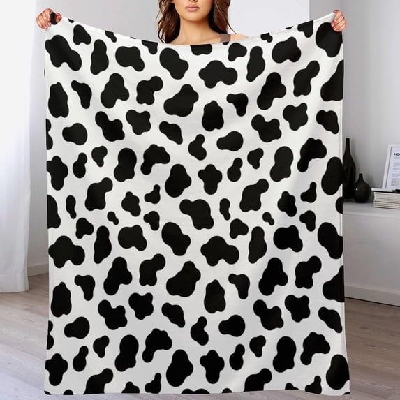 Cute Cow Print Blanket Soft Cozy Lightweight Gifts Blanket for Kids Adults, Animal Skin Plush Flannel Throw Blanket for Sofa Couch Bed Decor Black White W40 xL50