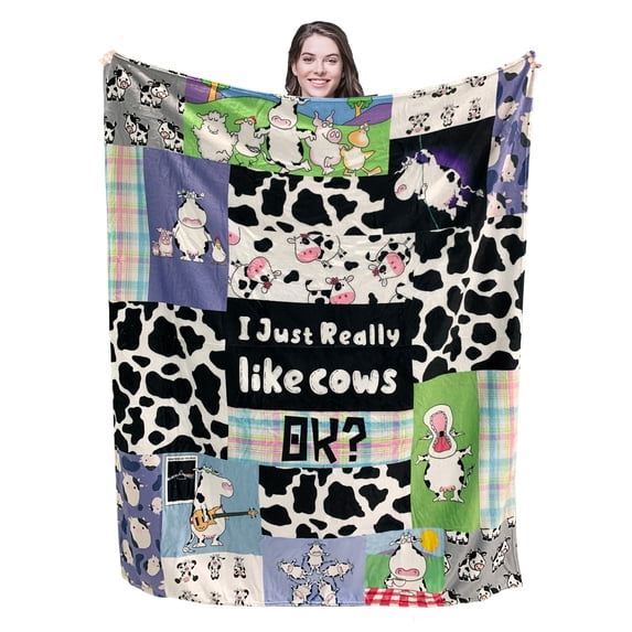 Cute Cow Print Blanket Warm Super Soft Micro Flannel Blanket for Bed Sofa Plane/Living Room Decor 50x60 Inch