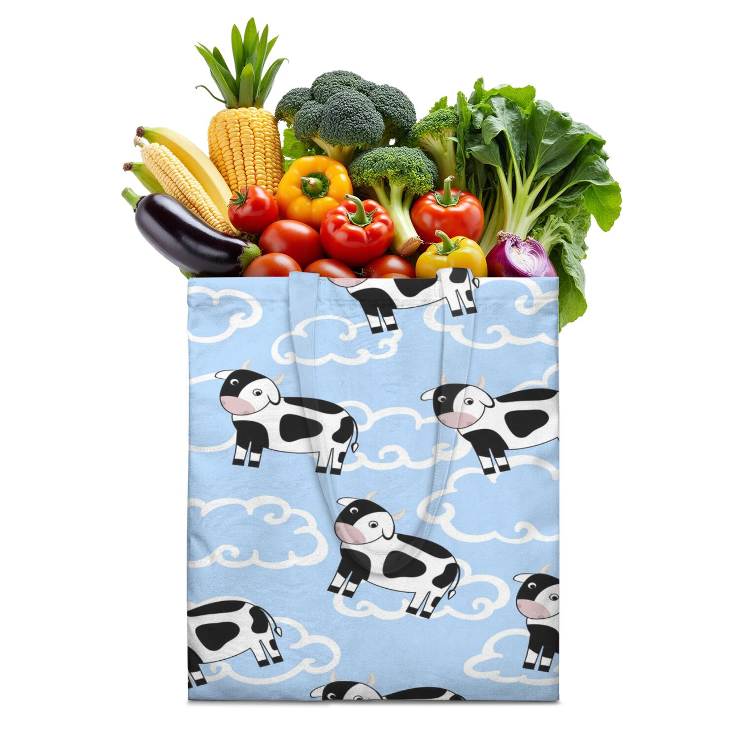 Cute Cow Print Canvas Shopping Tote Bag, Durable Eco-Friendly Reusable ...