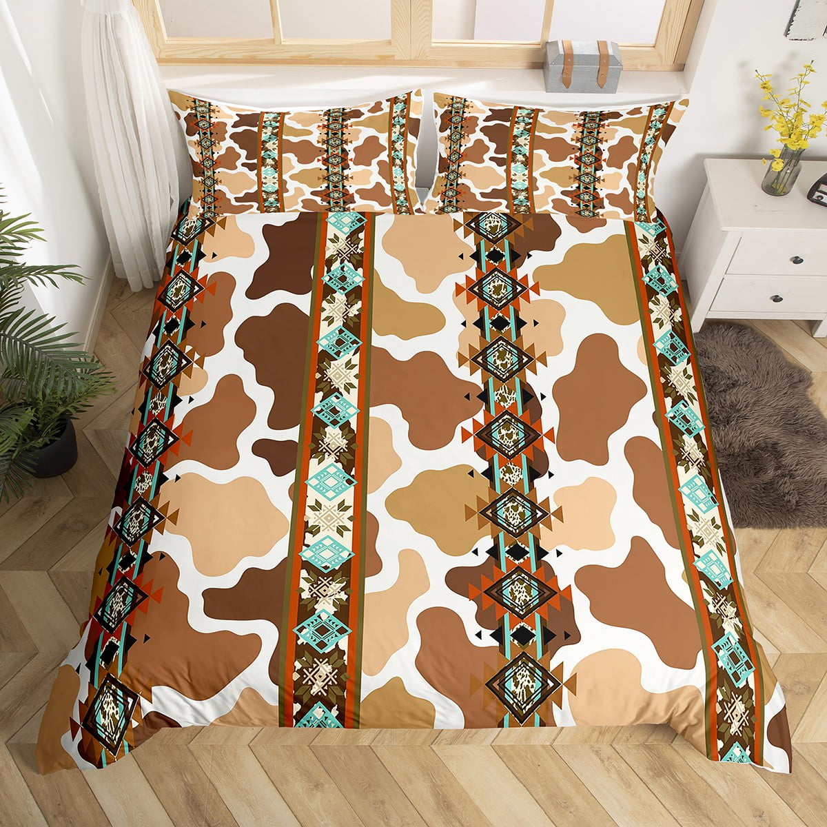 Cute Cow Print Comforter Cover western Bedding Sets Queen,Southwestern