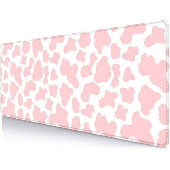 Cute Cow Print Desk Mat Mousepad, Cowhide Desk Mat Gaming Computer Mat, Aesthetic Deskpad, Pink XL Mouse Pad, Coworker Teacher Decor Accessories Gift, 31.5 X 11.8 Inch