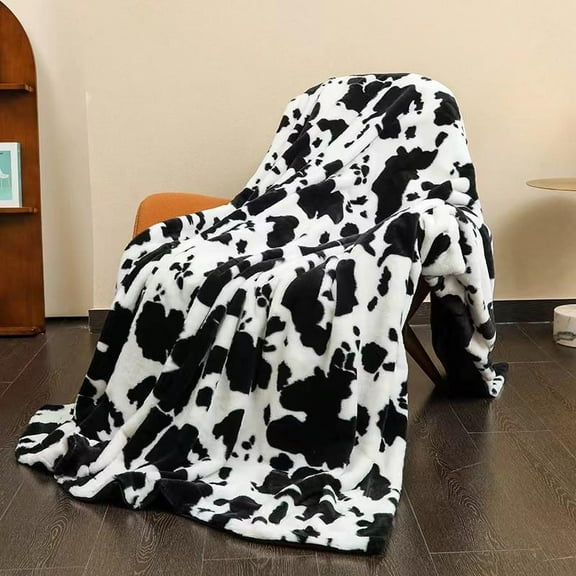 Cute Cow Print Flannel Blanket, Soft Comfortable Throw Blanket, Warm Blanket For Home Office Living Room Bedroom, Cow Pattern Blanket, Soft Blankets