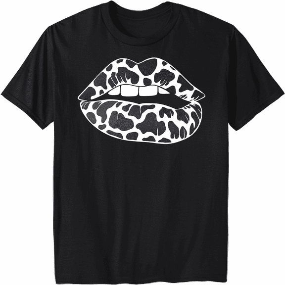 Cute Cow Print Lips Graphic Women Short Sleeve Casual Tee Shirt