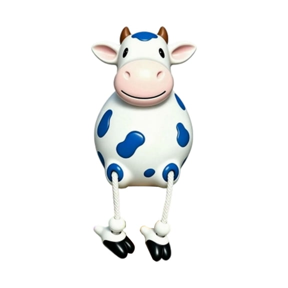Cute Cow Shelf Sitter Resin Figurine Dangling Rope Leg Whimsical Farm Animal Tabletop Mantel Shelf Decor