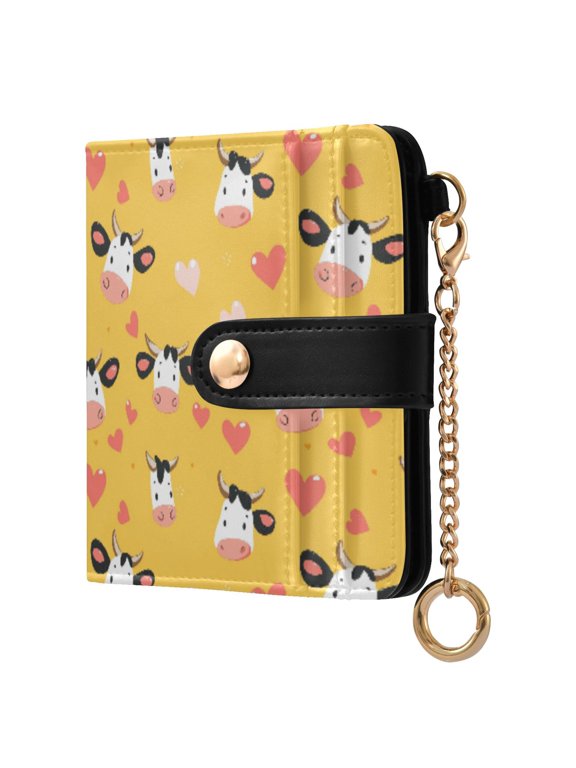 Cute Cow Small Wallet for Women RFID Blocking Bifold PU Leather Credit Card Holder with Zipper Coin Pocket Compact Cute Travel Purse Magnetic Snap 7 Card Slots