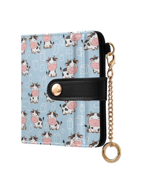 Cute Cow Small Wallet for Women RFID Blocking Bifold PU Leather Credit Card Holder with Zipper Coin Pocket Compact Cute Travel Purse Magnetic Snap 7 Card Slots