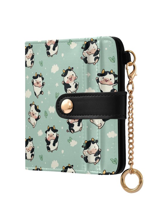 Cute Cow Small Wallet for Women RFID Blocking Bifold PU Leather Credit Card Holder with Zipper Coin Pocket Compact Cute Travel Purse Magnetic Snap 7 Card Slots