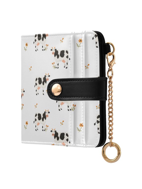 Cute Cow Small Wallet for Women RFID Blocking Bifold PU Leather Credit Card Holder with Zipper Coin Pocket Compact Cute Travel Purse Magnetic Snap 7 Card Slots