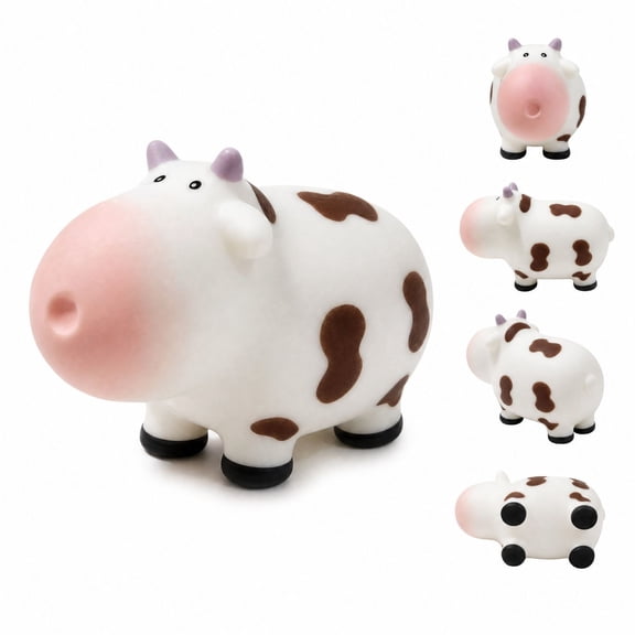 Cute Cow Squishy Toy,Novelty Spotted Cow Stress Ball,Soft Farm Animal Squeeze Fidget Toy ASMR Milky Cattle Anxiety Relief Squeeze Hand Pinch Sensory Tool Party Favor Gift Desk Decor