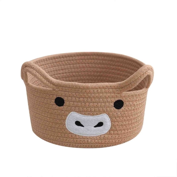 Cute Cow Storage Basket – Soft Woven Rope Organizer with Embroidered Face and Ear Handles, Perfect for Home Decor, Kitchen, Bathroom, and Gift Storage