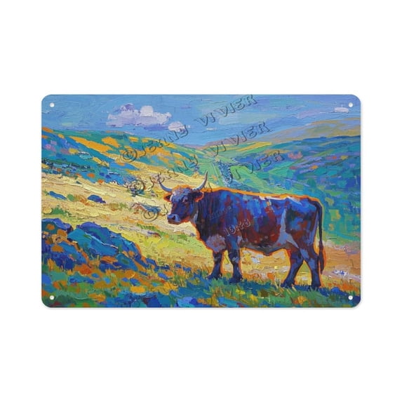Cute Cow Tin Sign – 8x12 Inch Metal Wall Art for Kitchen, Living Room, or Barn – Great Gift for Animal Lovers and Farm Decor Enthusiasts