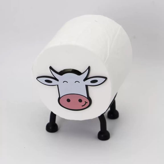 Cute Cow Toilet Roll Holder - ABS Plastic Farm Animal Bathroom Tissue Stand, Compact Desktop/Tabletop Tissue Dispenser for Bathroom, Kitchen, Picnic (Black & White, 3.62" L x 3.39" W x 1.85" H)