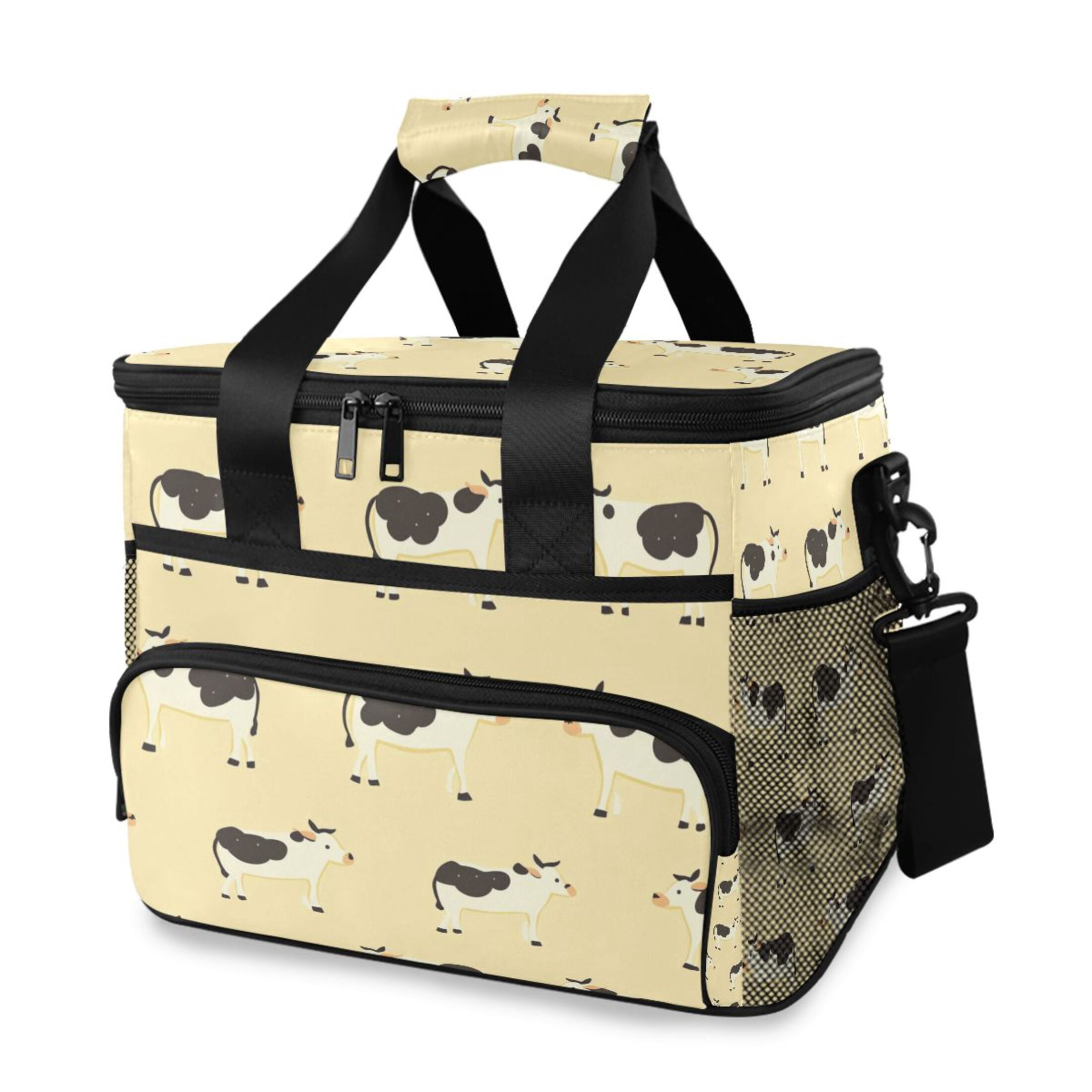 Cute Cow on Beige Insulated Lunch Bag 15L Cooler Box for Women Men Work Camping Beach Travel