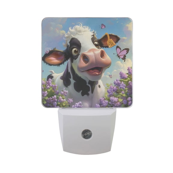 Cute Cow with Butterfly Night Light 2 Pack LED Nightlight Plug into Wall Dusk to Dawn Sensor Soft White