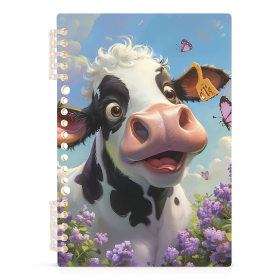 Cute Cow with Butterfly Notebooks 1-subject Journal 60 Sheets A5 College Ruled Paper Detachable Ring 8.3"x5.7"