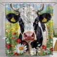 Cute Cow with Flowers and Daisies Meadow Shower Curtain Unique Design Colorful Hyper Realistic