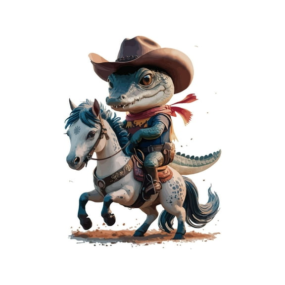 Cute Cowboy Alligator Riding on Horse Animals Wall Art Sticker Designs Vinyl Stickers For Home House Walls Rooms Windows Bedroom Decoration Size (26x26 inch)