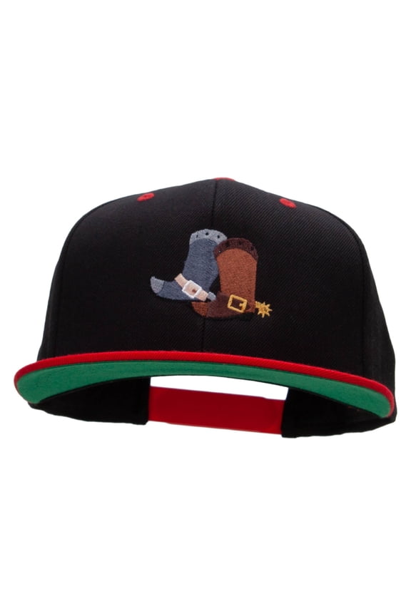 Cute Cowboy Boots Embroidered Wool Blend 2 Tone Classic Snapback - Black Red OSFM