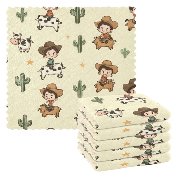 Cute Cowboy Kitchen Cloth Dish Towels for Drying Washing Absorbent Dish Rags Reusable soft kitchen dishcloth set 6 Pack