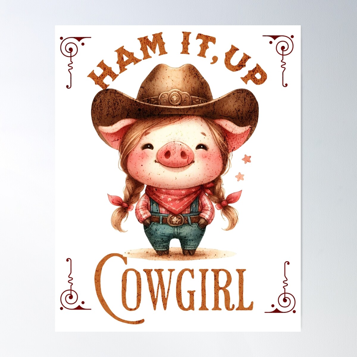 Cute Cowgirl Pig, Rodeo Funny Piggi , Country Farm Animals Poster Wall ...