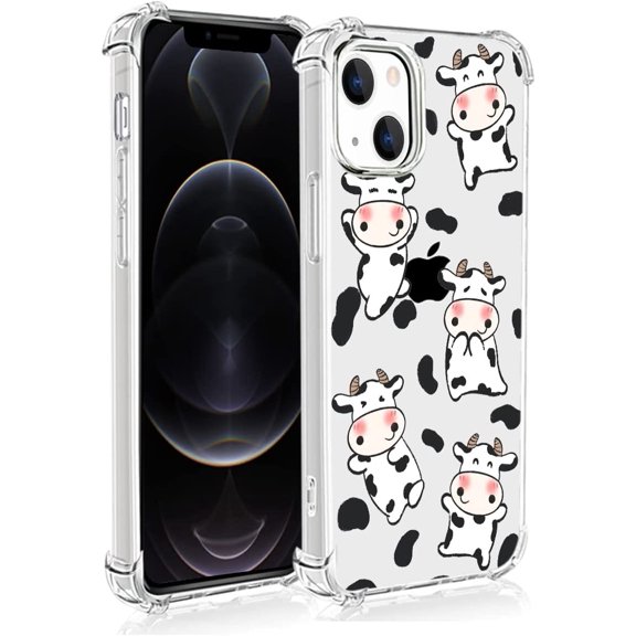 Cute Cows Case Compatible with iPhone 13 Mini, Clear Shell with Cute Funny Cow Printed Animal Pattern Case for Girls Women Soft TPU Shockproof Cover Compatible with iPhone 13 Mini