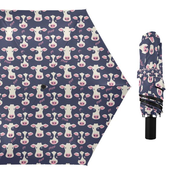 Cute Cows Face Compact Sun Umbrella Windproof Travel Umbrellas for Rain Strong Portable UV Protection