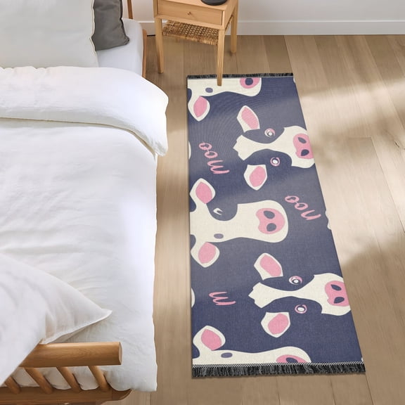 Cute Cows Face Runner Area Rug 2x6 Soft Non-Slip Washable Bedside Carpet for Hallway Bedroom Living Room Home Decor