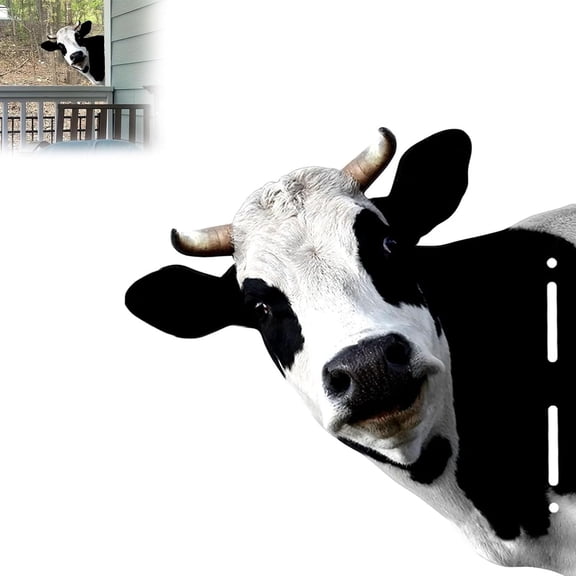 Cute Cows Head Shape Iron Silhouette,Funny Peeping Cow Metal Art Statue,Fence Decorations Outdoor,Cow Yard Decorations Outdoor,Farm Decor,Metal Cow Wall Sign Cow Head for Yard,Garden (Color : 1pc)