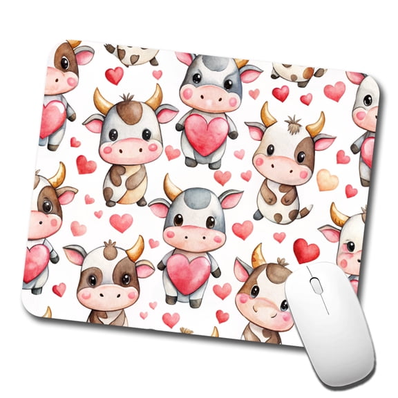 Cute Cows Hearts Watercolor Mouse Pad Low Profile Gaming Mat