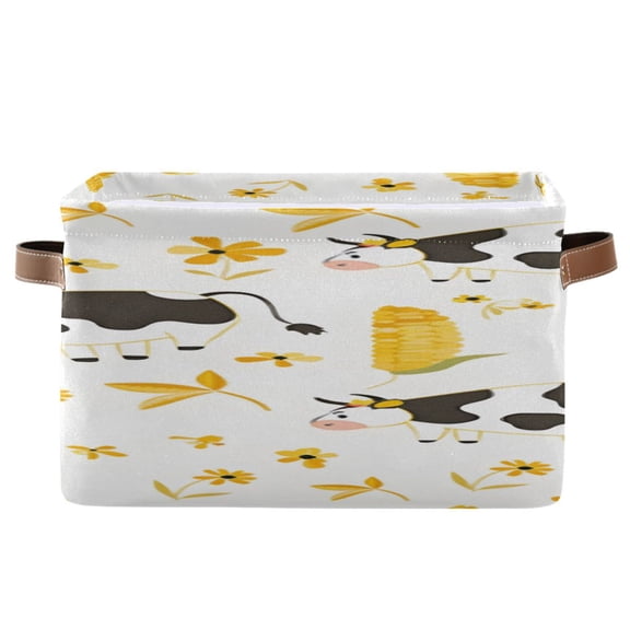 Cute Cows Maizes Flowers Leaves Square Storage Bins with Handles Collapsible Containing Box 1 Pack
