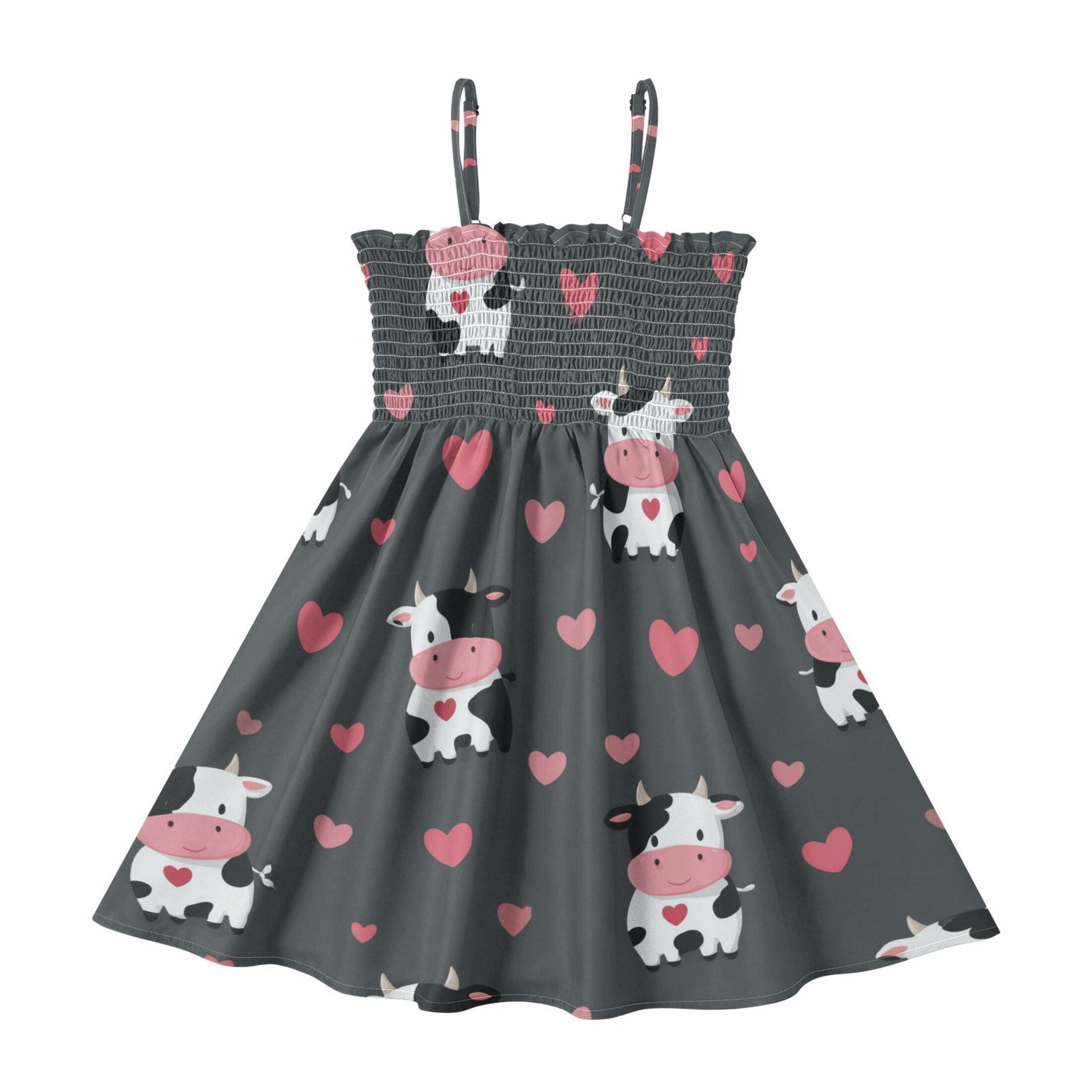 Cute Cows with Pink Hearts Valentine Girl's Adjustable Cami Dress ...