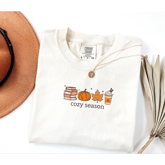 Cute Cozy Season Shirt, Book Lover Fall Shirt, Fall Coffee Shirt ...