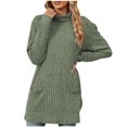 thumbnail image 1 of Cute Cozy Sweaters For Women Solid Color Half Loose Pocket Long Sleeve Army Green Crew Neck Winter Fashion Clothes 2025 S-2XL, 1 of 6