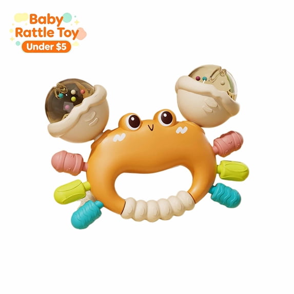 Cute Crab Baby Rattle, Easy Grip Infant Teething Shaker Toy, Sensory Developmental Hand Rattle, Montessori Early Learning Toy for Newborn 0 3 6 9 12 Months Boys Girls, Baby Shower Gift, Orange
