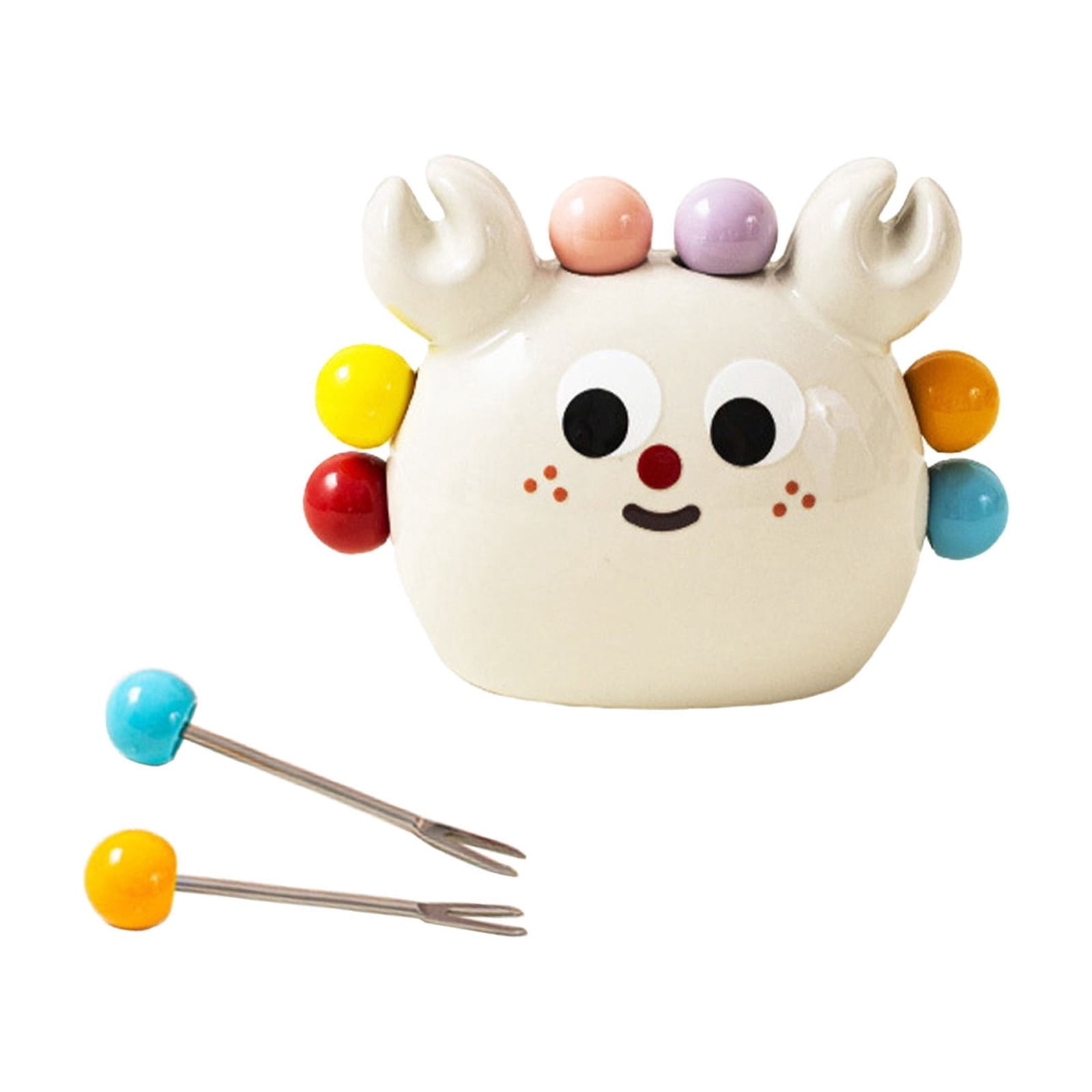 Cute Crab Ceramic Fruit Fork Holder with Stainless Steel Picks - Fun Kitchen Decor for Dessert, Cake, and Snacks