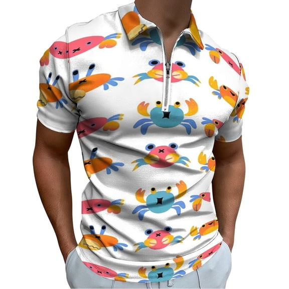 Cute Crab Men Zipper T-shirt Summer Casual Short Sleeve T-shirt Top