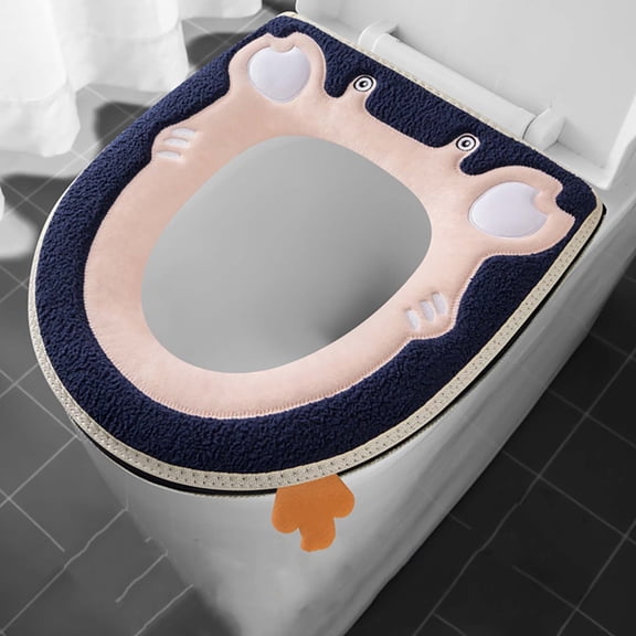 Cute Crab Pattern Navy Blue Toilet Seat Cushion - All-Season Use Thickened Durable Material For Comfort Waterproof Zippered With Handle - Home Use Bathroom Decorative Toilet Seat