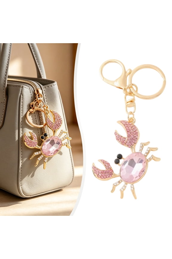 Cute Crab Shape Keychain Charm, Animal Key Ring Bag Accessory, Pink Color Fun Pendant, Purse Decor Accent Piece, Playful Home Ornament