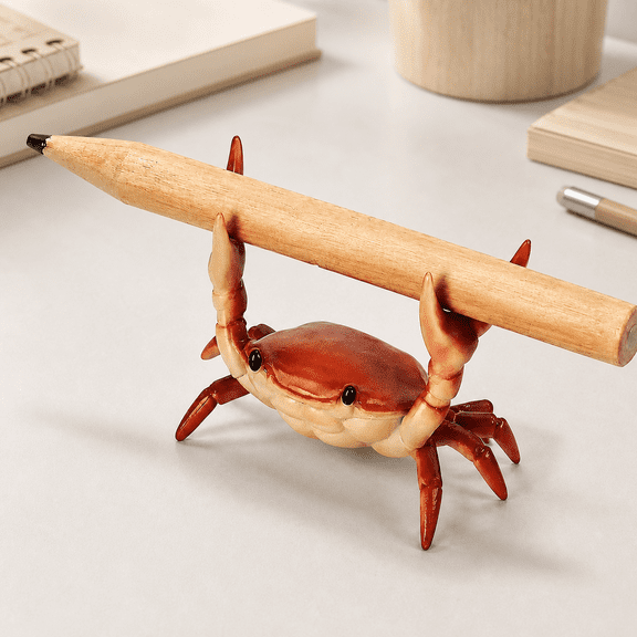 Cute Crab-Shaped Pen Holder, Realistic Resin Desk Crab Shaped Pen Holder, Funny Weightlifting Desk Crabs Spoon Glasses Holders, Rest Rack Ornaments Decorative for Office Home Tabletop(Red)