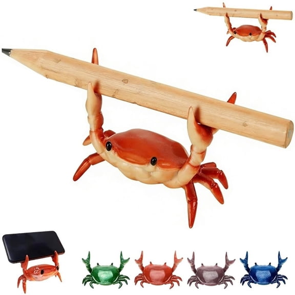 Cute Crab-Shaped Pen Holder, Realistic Resin Desk Crab Shaped Pen Holder, Funny Weightlifting Desk Crabs Spoon Glasses Holders, Rest Rack Ornaments Decorative for Office Home Tabletop(Red)