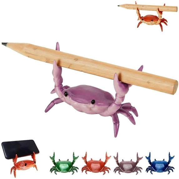 Cute Crab-Shaped Pen Holder, Realistic Resin Desk Crab Shaped Pen Holder, Funny Weightlifting Desk Crabs Spoon Glasses Holders, Rest Rack Ornaments Decorative for Office Home Tabletop(Purple)
