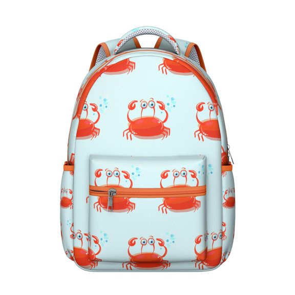 Cute Crab Student Backpack Waterproof Durable School Bag with Colorful Cartoon Crab and Tropical Sea Life Print, Adjustable Straps, Breathable Padding, Large Capacity for School and Beach