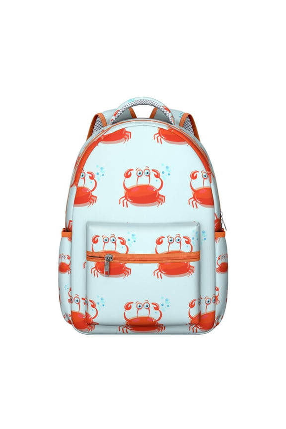 Cute Crab Student Backpack Waterproof Durable School Bag with Colorful Cartoon Crab and Tropical Sea Life Print, Adjustable Straps, Breathable Padding, Large Capacity for School and Beach
