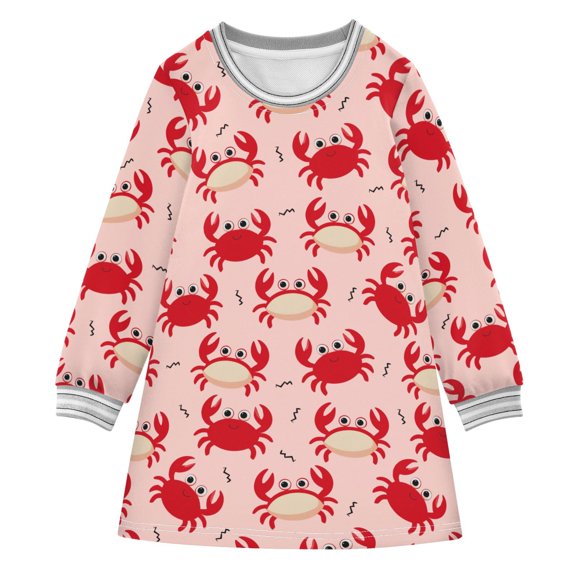 Cute Crabs Girls'long-sleeved dress Thickened A-dress Warm Dress Basic Shirt Party Dresses