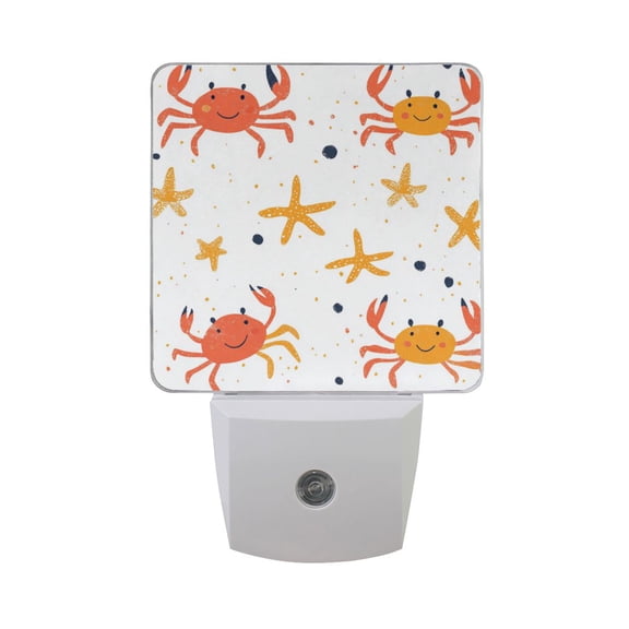 Cute Crabs Stars Dots LED Night Light with Smart Sensor Plug Into Wall Dusk to Dawn 2 packs