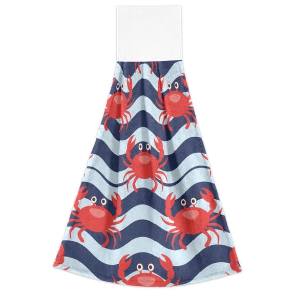Cute Crabs Wave Hand Towels 2 Pack Quick Dry Velvet Soft with Velcro Kitchen Bath 14x18in