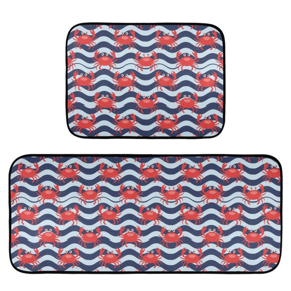 Cute Crabs Wave Kitchen Mat 2 Piece Non Slip Absorbent carpet Floor Mat 19.7x27.6in+19.7x47.2in