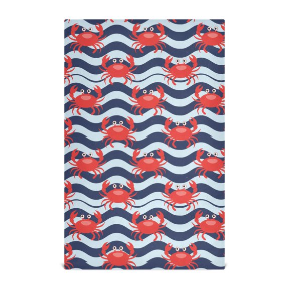 Cute Crabs Wave Kitchen Towels Waffle Weave Decorative Tea Towels Multi Use Dishcloths 28x18in