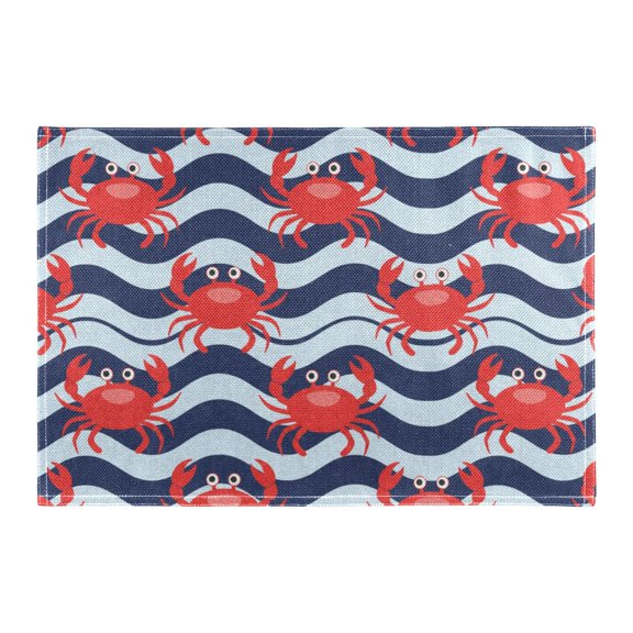 Cute Crabs Wave Placemat 18x12in Reversible Rustic Linen Texture Dining Table Mat